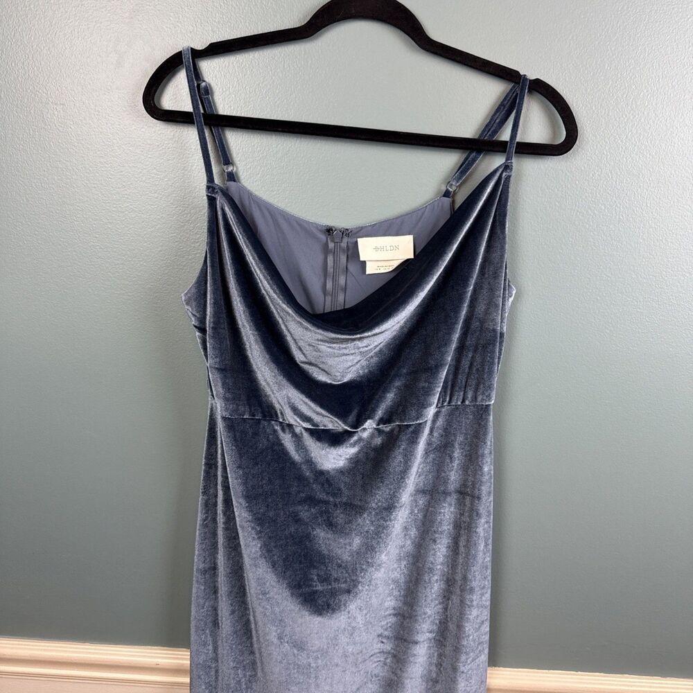 Anthro BHLDN Nasha Velvet Maxi Dress Women's Size 8 Blue Draped Neck Bridesmaid - Picture 5 of 13
